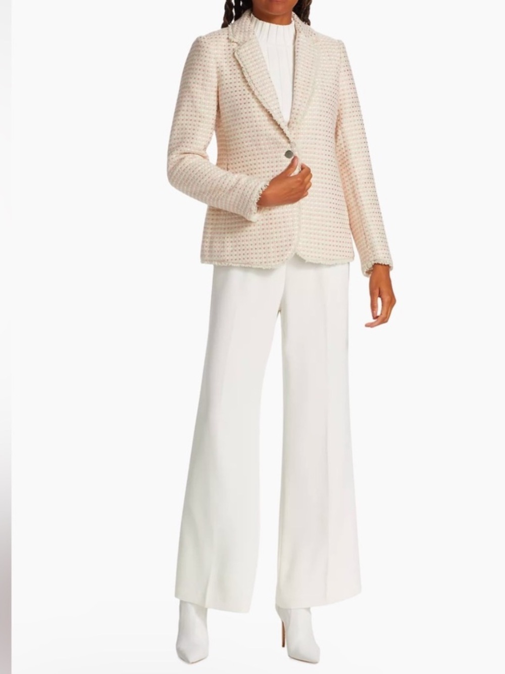 Elie Tahari Wool Blend Tweed One Button Nora Blazer in Light Pink - Picture 5 of 12